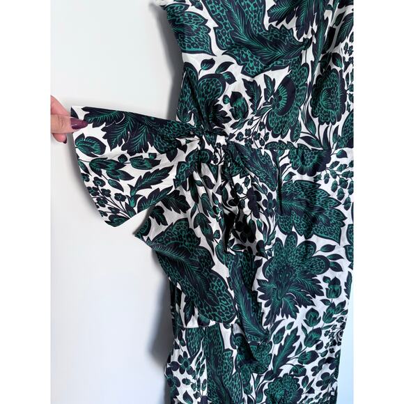 J CREW COLLECTION emerald green white floral paisley long ruffle maxi dress - Picture 9 of 15